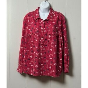Lands End Womens Red Floral Rayon Blend Button Front Tunic Blouse Top Size 2X